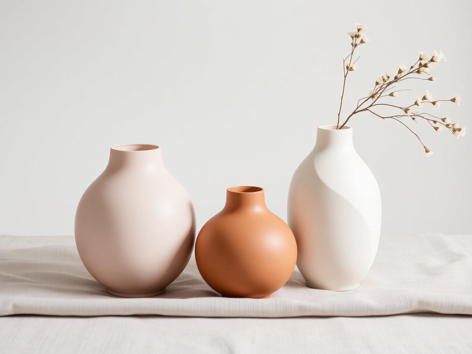 Curated vase trio in cream, terracotta and white